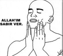a black and white drawing of a man with his eyes closed and the words allah 'im sabir ver below him