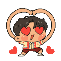 a cartoon character is making a heart with his hands