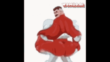 a cartoon of a man in a red suit and white pants with the word wombo ai on the bottom
