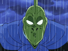 a cartoon character with a green head and white eyes