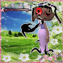 a picture of a cartoon character with the words good morning on it