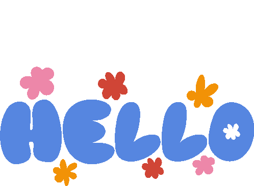 Hello Pink Red And Yellow Flowers Around Hello In Blue Bubble Letters Sticker - Hello Pink Red And Yellow Flowers Around Hello In Blue Bubble Letters Hi Stickers