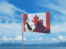 a canadian flag with a picture of a person on it