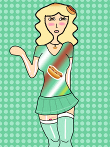 a cartoon girl with a hot dog on her shirt