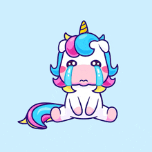 a crying unicorn with tears running down its face