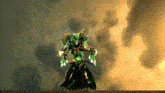 a cartoon character with a green head and arms