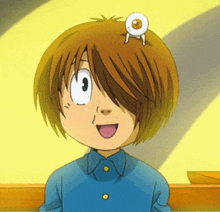 a cartoon character has a small eye on his head