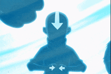 a cartoon character with an arrow pointing up and down on his head