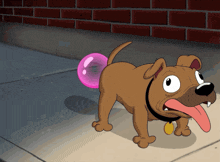 a cartoon dog with a pink bubble on its back