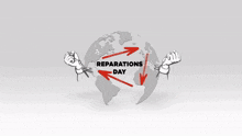 a drawing of a globe with the words " reparations day "
