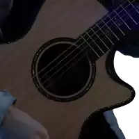 a close up of a person playing an acoustic guitar in a dark room