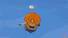a cartoon of a duck and a minion flying through the air
