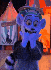 a cartoon character is standing in front of a sign that says ' madagascar '