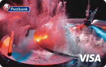 a visa card with a picture of a drum set on it