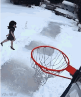 a drawing of a woman playing basketball in the snow with yunarie written below it