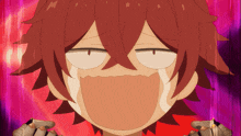 a cartoon character with red hair is making a funny face with his mouth open