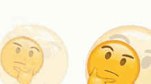 two thinking emojis are floating on a white background .