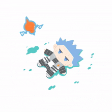 a cartoon drawing of a person laying on the ground with a candy flying in the air