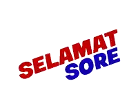 a red and blue sign that says selamat sore on a white background