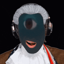 a man wearing headphones and a mask with a hole in it