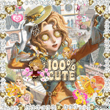 a picture of a girl with the words 100 % cute on the bottom