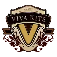 a logo for viva kits with a shield and a v