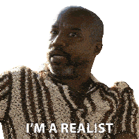 a man says i 'm a realist in a striped shirt