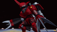 a red robot with a shield and a cannon on its back