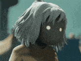 a close up of a cartoon character with a mask on