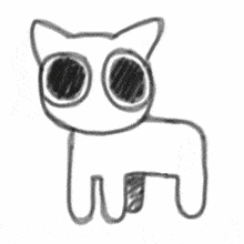 a drawing of a cat surrounded by colorful lines and squares