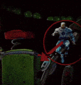 a drawing of a superhero with a red circle around his head and a red arrow pointing to him