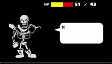 a pixel art of papyrus with a speech bubble that says mne huxen cekc .