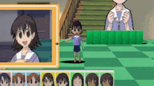 a cartoon girl is standing in front of a staircase in a video game