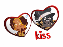 a couple of hearts with the word kiss on the bottom right