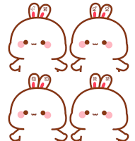 four rabbits with chinese characters on their faces