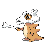 a pixel art drawing of a pokemon with a skull on its head holding a bone .