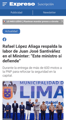 a screenshot of expresso shows a news article about rafael lopez aliaga