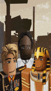 a man in a military uniform stands next to a pharaoh and a man in a white shirt
