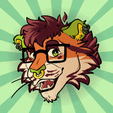 a cartoon drawing of a tiger wearing glasses and a piercing