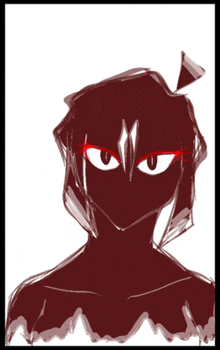 a drawing of a person with red eyes and a ponytail