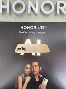 a poster for honor 400 nextgen your ai phone with a man and woman