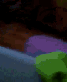 a blurry picture of a purple and green object on a bed