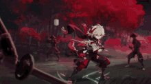 a girl is standing in a dark room with a sword in her hand and a circle of light around her .