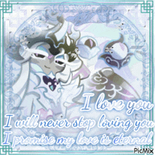 a picture of a couple with the words i love you i will never stop loving you i promise my love is eternal on it