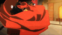 a cartoon drawing of a person with a red cape