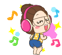a cartoon girl wearing headphones is dancing to music