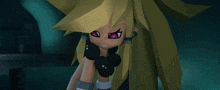 a cartoon character is holding a sword in her hand