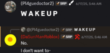 a screenshot of a conversation between plaguedoctor 2 and dasunmanroblox