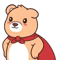 a cartoon teddy bear wearing a red cape
