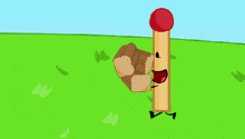 a cartoon drawing of a red pin with a face and arms